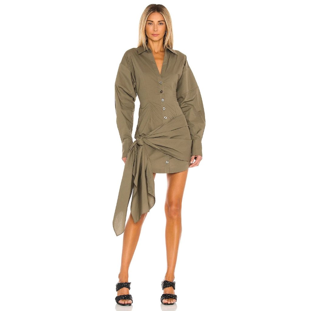 L'academie The Leven Mini Shirt Dress In Olive Green Medium New Nwt Women's